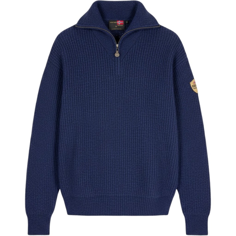 Vintage Windfjord Sweater Men XL Navy Blue Shetland Wool Norway Quarter Zip